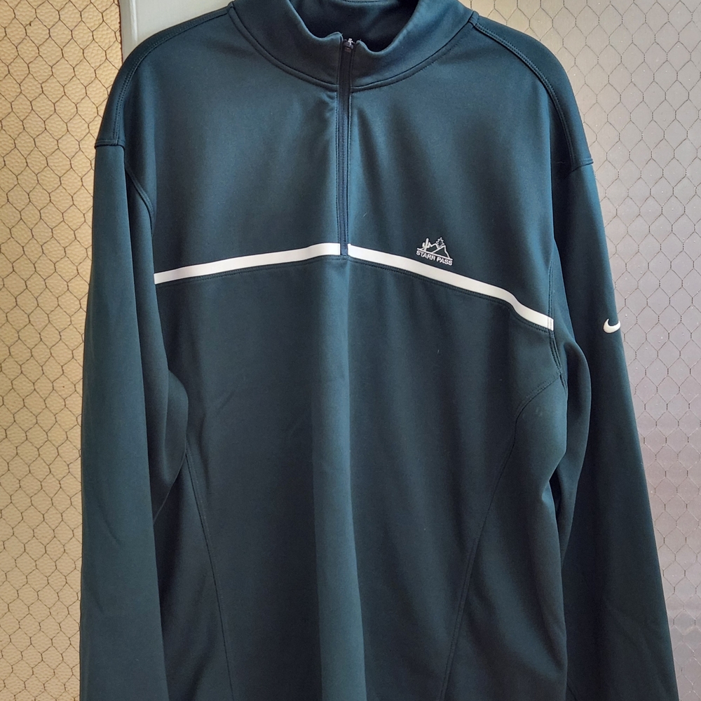 Nike Men's Zip Up Sweater - Dark Green and White